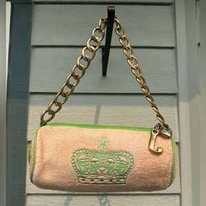 Vintage Juicy Couture green and pink barrel purse shoulder bag.